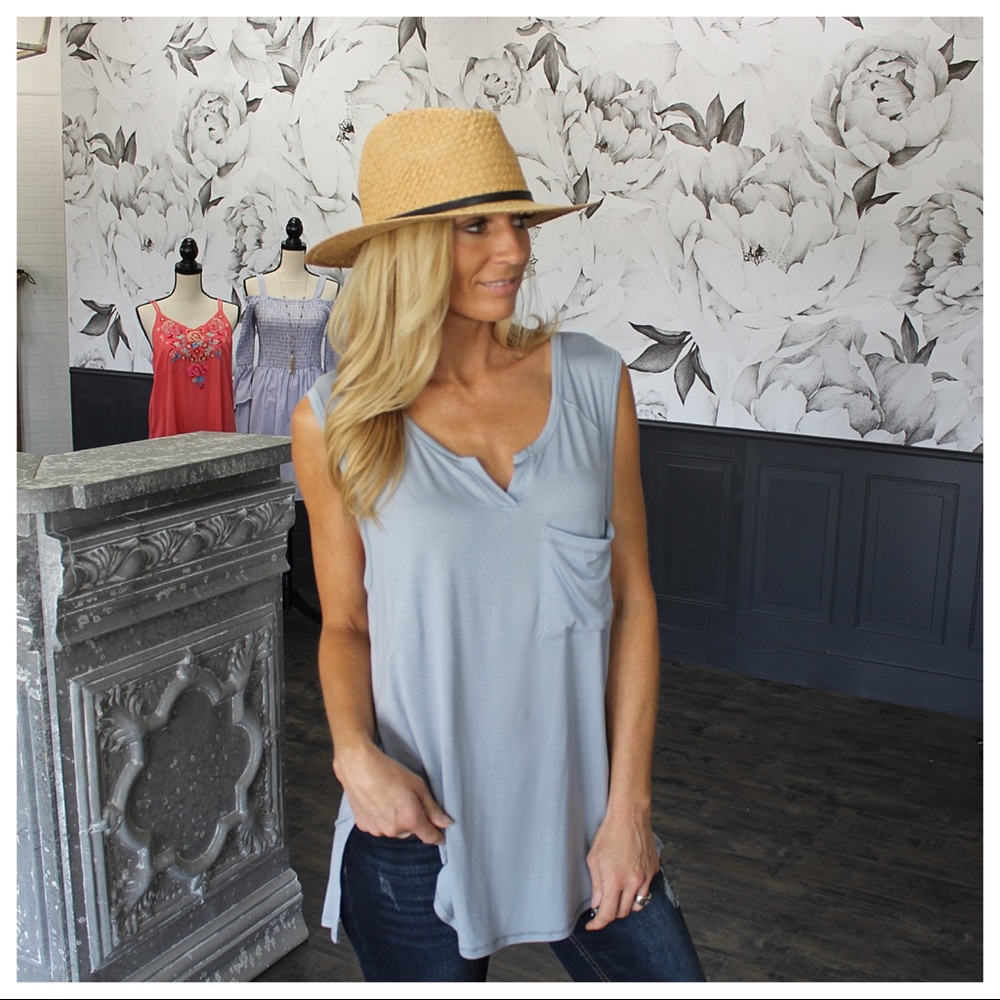 ✨LAST ONE✨Slate Blue V Neck Slouch Pocket - Picture 3 of 4